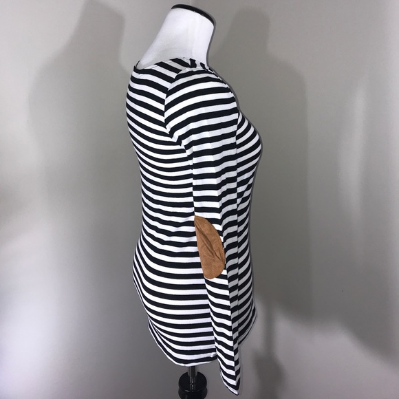 Striped Long Sleeve Top Suede Elbow Patches Girly - Picture 7 of 8