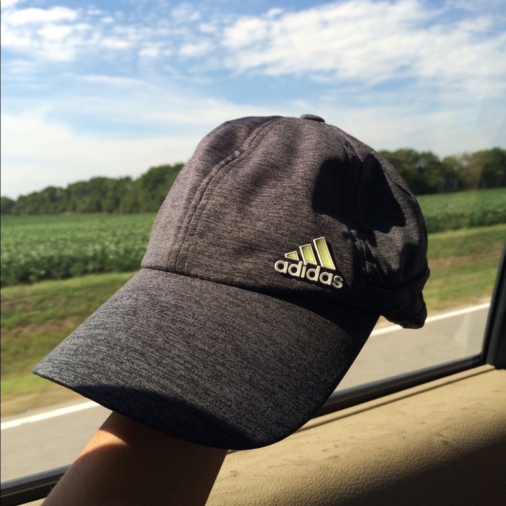 Grey adidas baseball hat with mint green accent