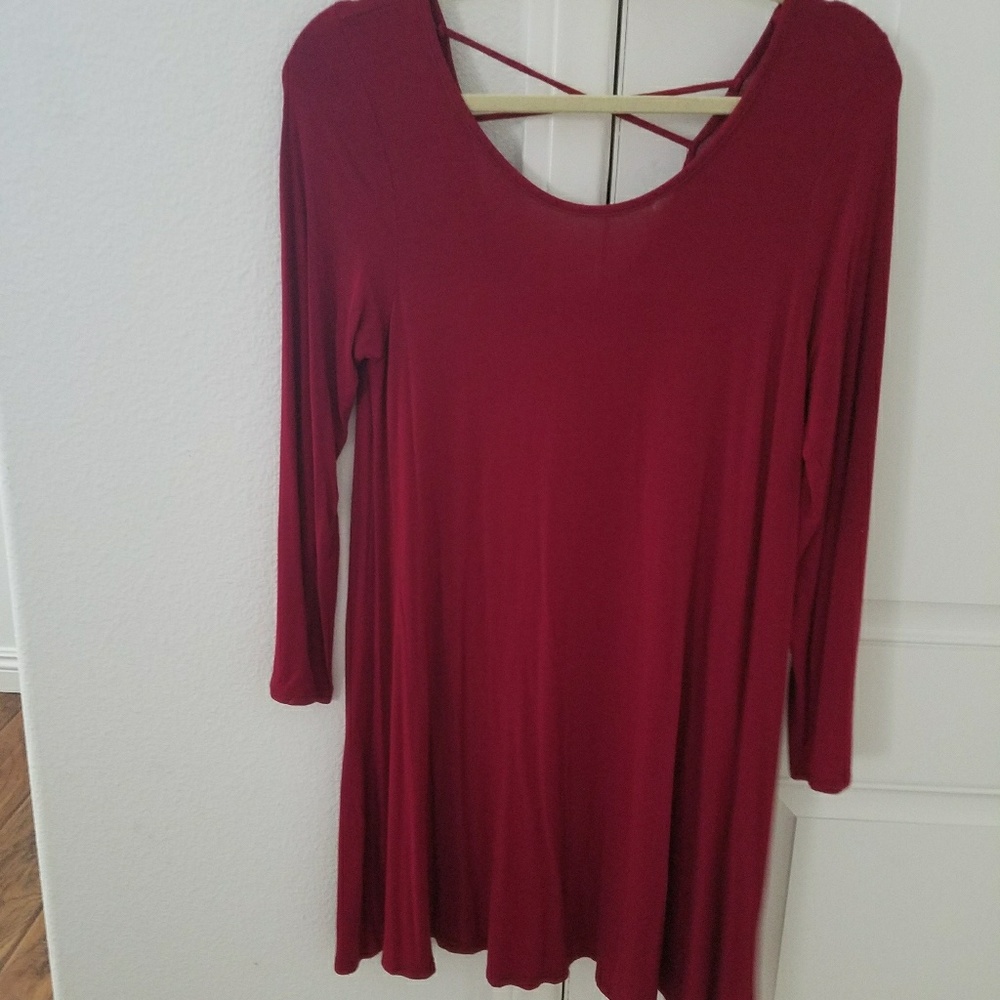 Red long sleeved a-line dress