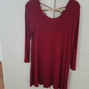 Red long sleeved a-line dress
