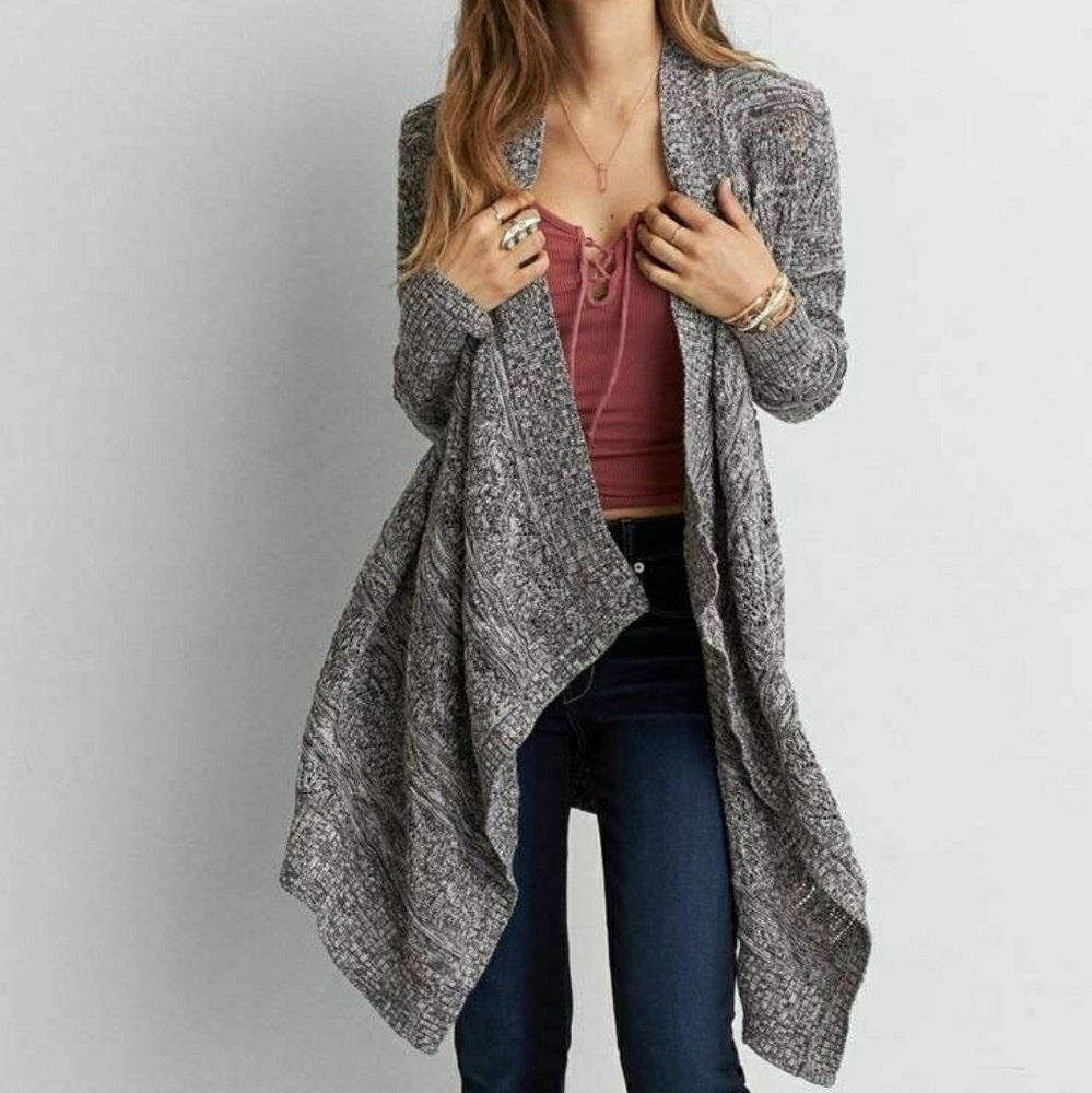 AEO Pointelle Waterfall Cardigan