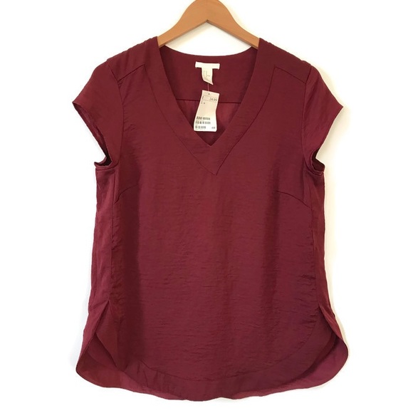 H&M Tops - H&M Maroon Red Short Sleeve Blouse Size 10 B1