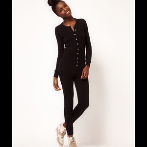 American Apparel Black Rib Henley Onesie Pajama