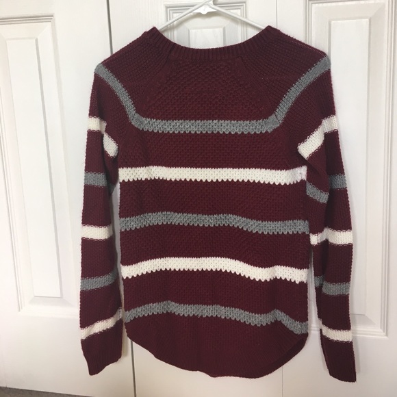 Maroon, Grey, and White Striped Pullover - Picture 2 of 4