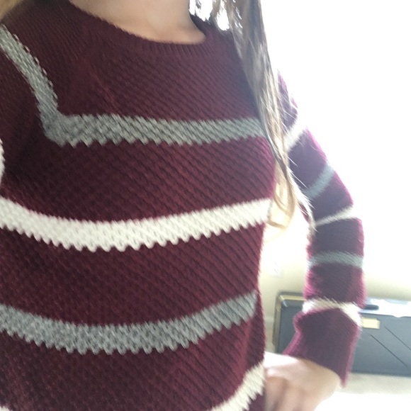 Maroon, Grey, and White Striped Pullover - Picture 4 of 4