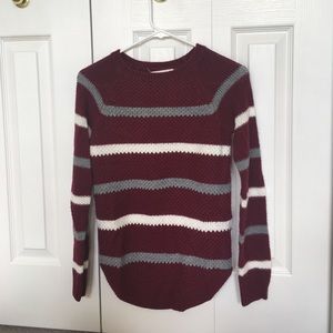 Maroon, Grey, and White Striped Pullover