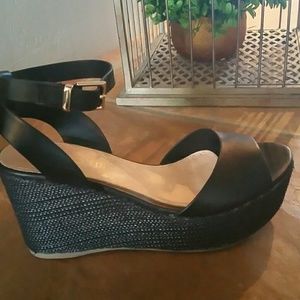Aldo Black Wedge Sandals