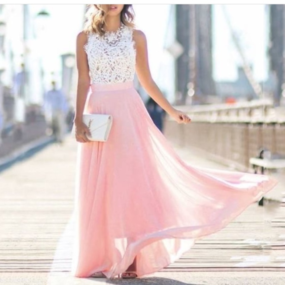 Lace top white & pink dress