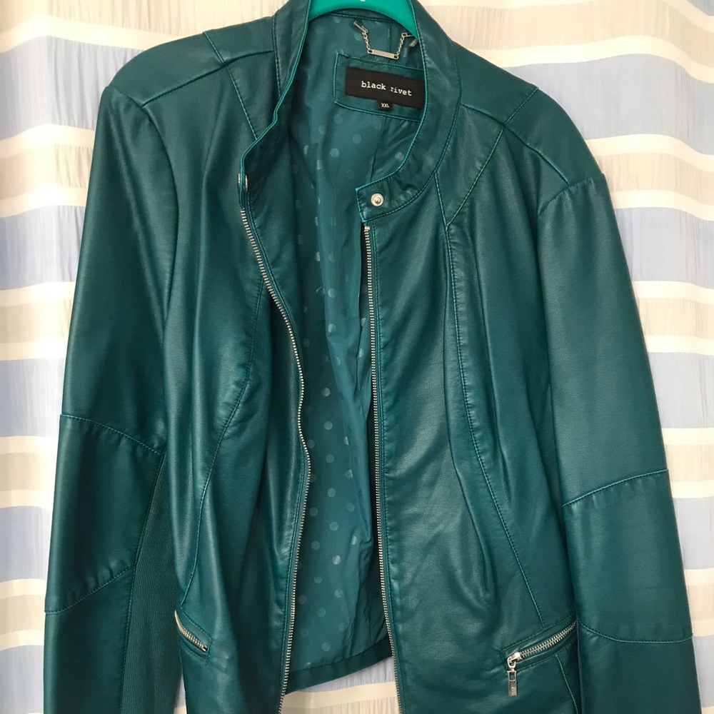 Teal Vegan leather motorcycle jacket
