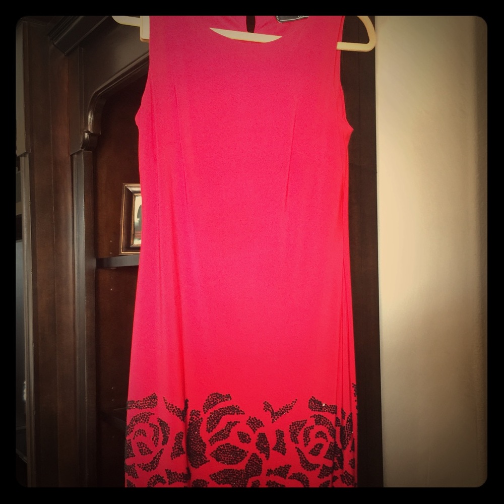 Red Dress with Black Sequin Roses
