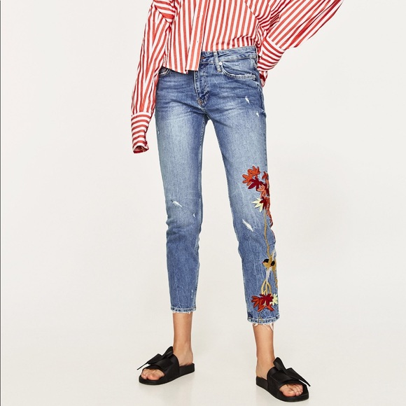 Zara Denim - Slim Boyfriend Jeans with Embroidery