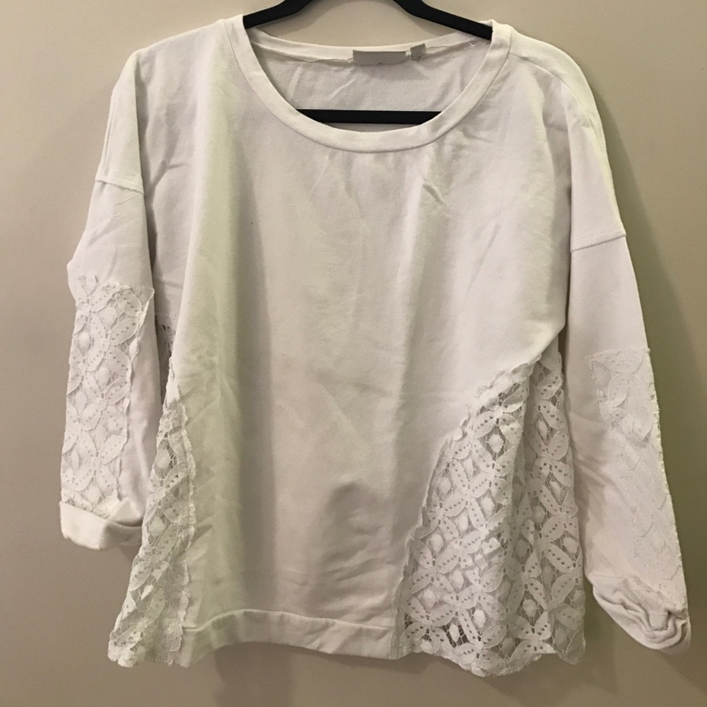 Cream Crewneck Sweatshirt with Lace Details