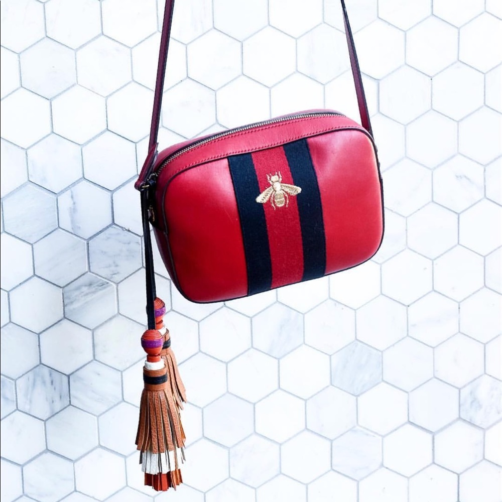 Red Gucci Webby Bee Embroidered Crossbody Bag