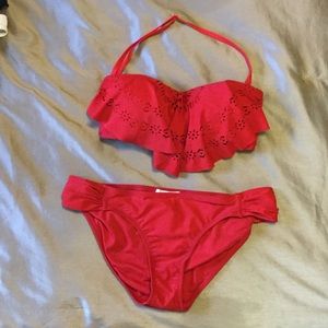 Red halter style bikini