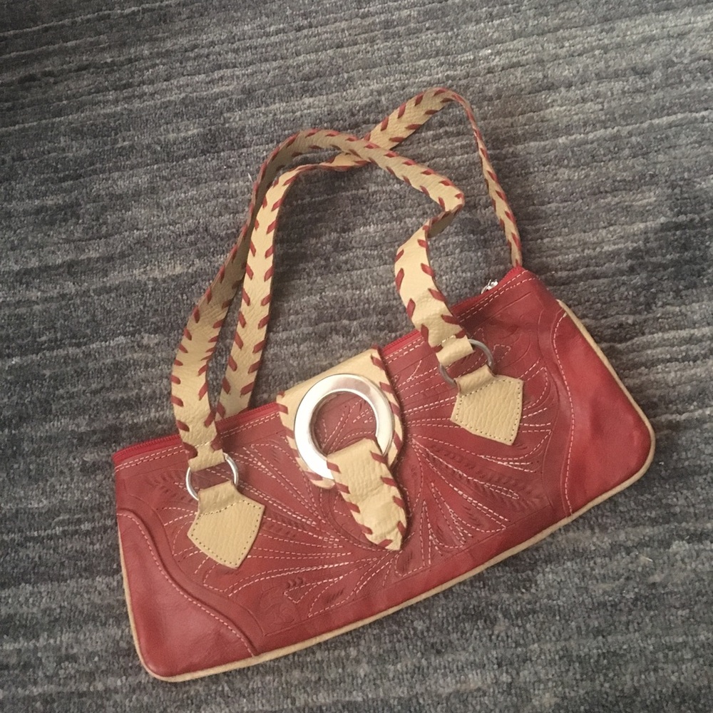 Leaders in Leather small red and tan purse