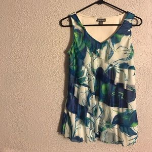 ruffled sleeveless top w/ watercolor flowers