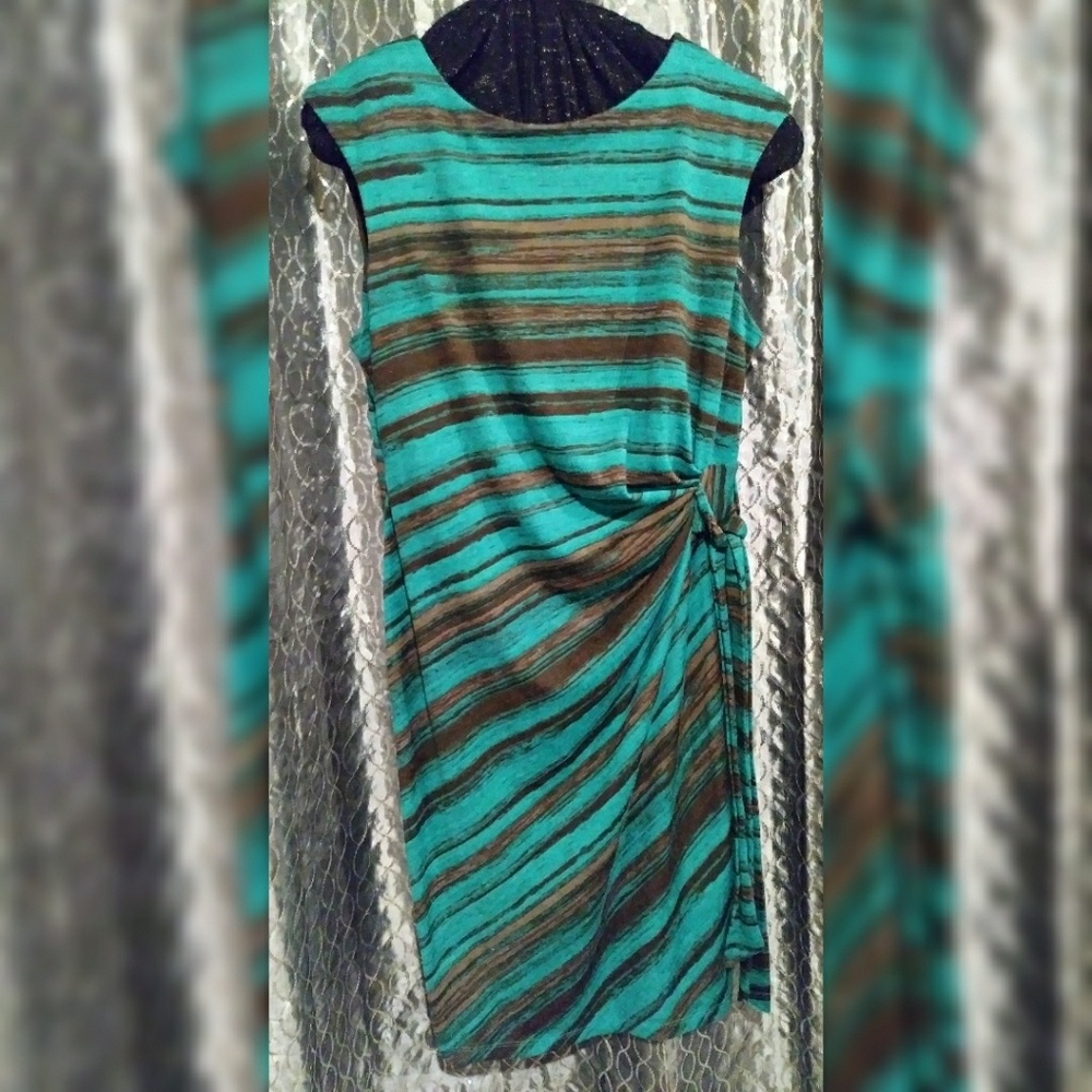 R & K Originals teal, brown, black keyhole dress