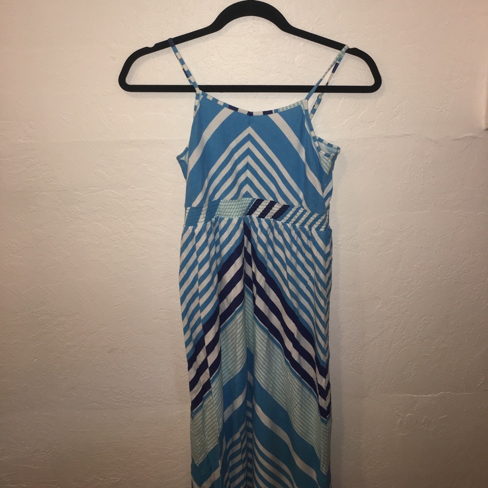 Blue Striped Chevron Maxi Dress