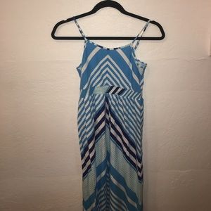 Blue Striped Chevron Maxi Dress