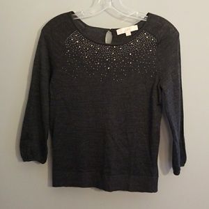 LOFT charcoal gray beaded sweater