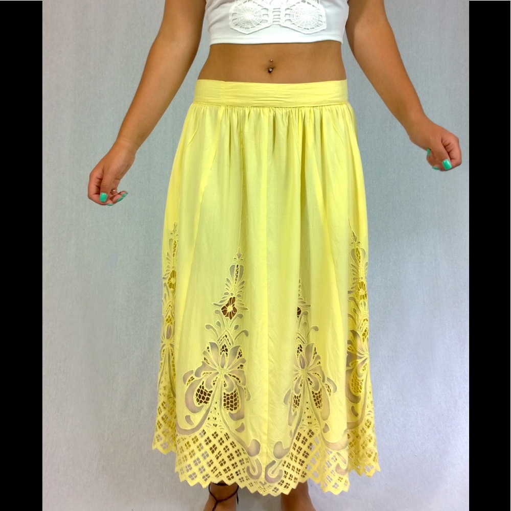 Yellow Lacey Gypsy Skirt, Medium, 80's style