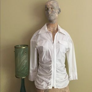 CAbi white cotton ruched shirt