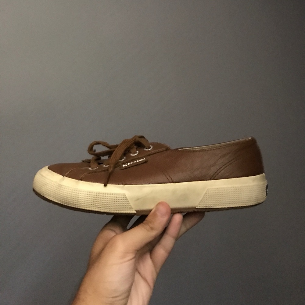 Brown leather superga sneakers