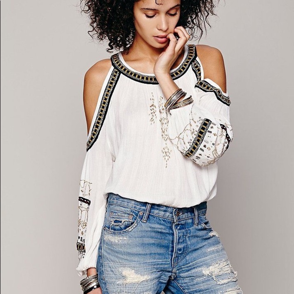 Free people embellished cold shoulder top