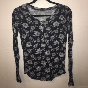 Navy Floral Fitted Top with Buttons