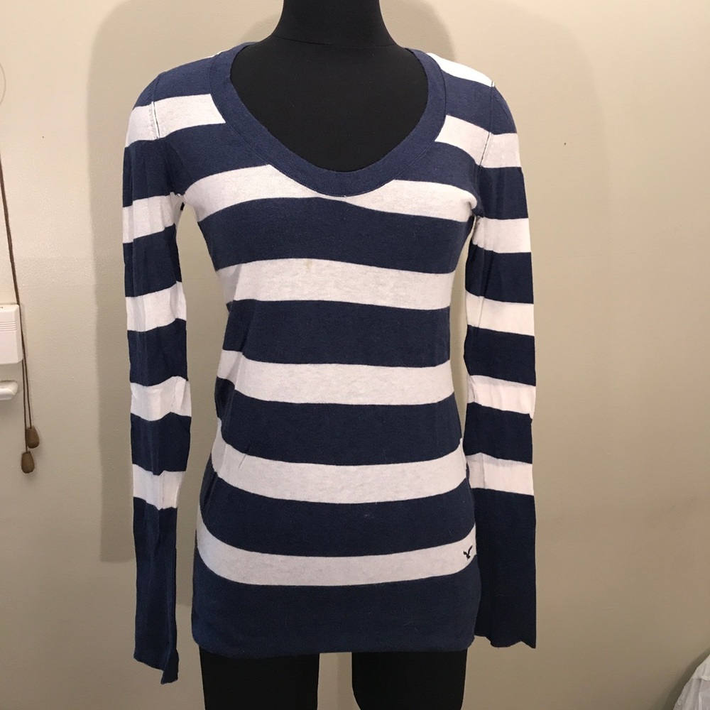 Blue and off white striped American Eagle sweater