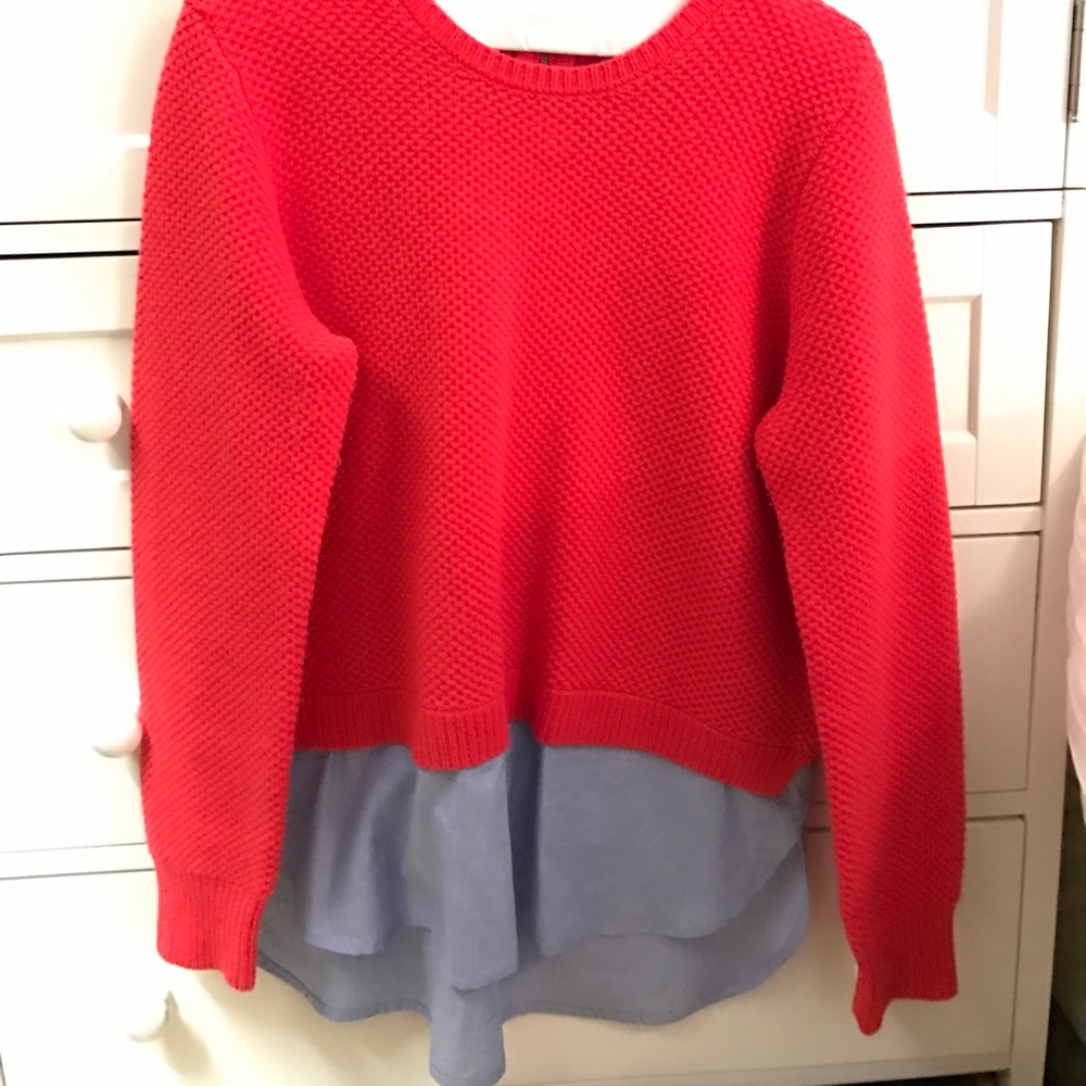 Coral & blue sweater