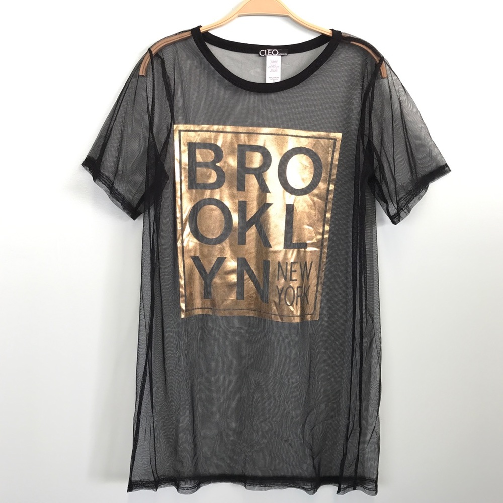 BLACK BROOKLYN GOLD PRINT MESH TOP