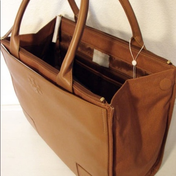 🆕Tory Burch Ella Leather/Canvas Tote, color Bark. - Picture 2 of 8