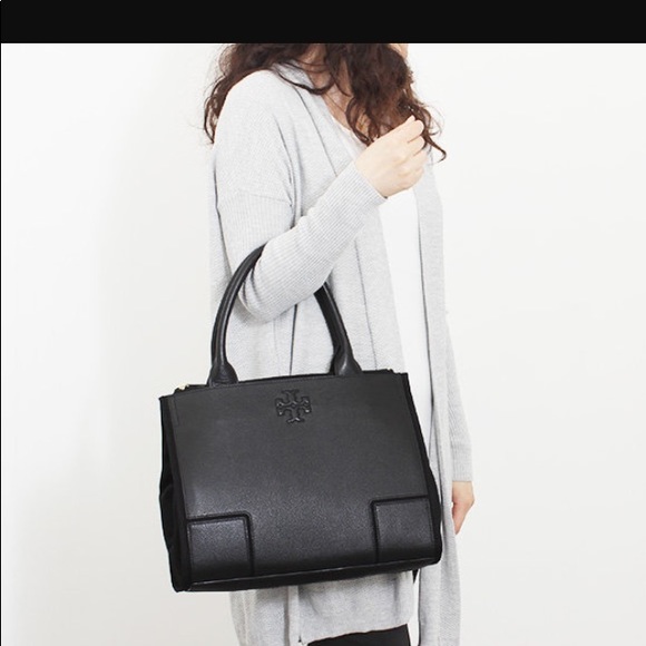 🆕Tory Burch Ella Leather/Canvas Tote, color Bark. - Picture 6 of 8