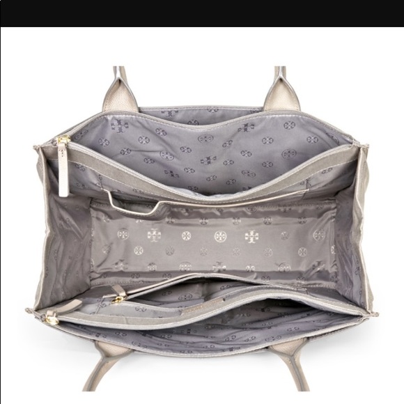 🆕Tory Burch Ella Leather/Canvas Tote, color Bark. - Picture 7 of 8