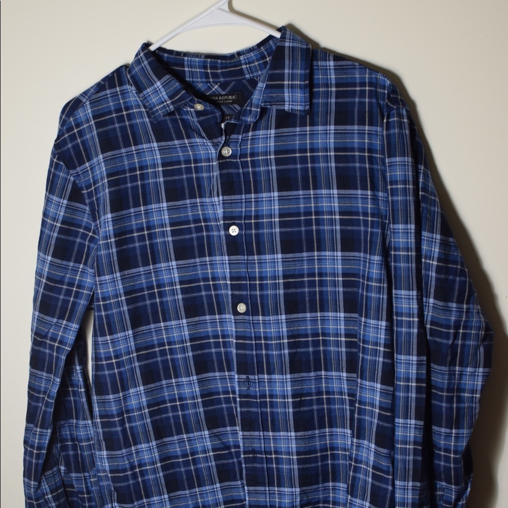 Banana Republic, plaid linen blend Dress Shirt