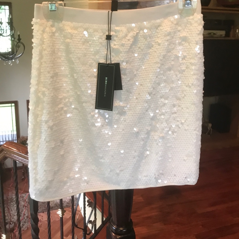 BCBG MAXAZRIA White Percy Sequin Skirt