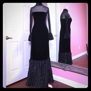 Black stretch velvet dress.