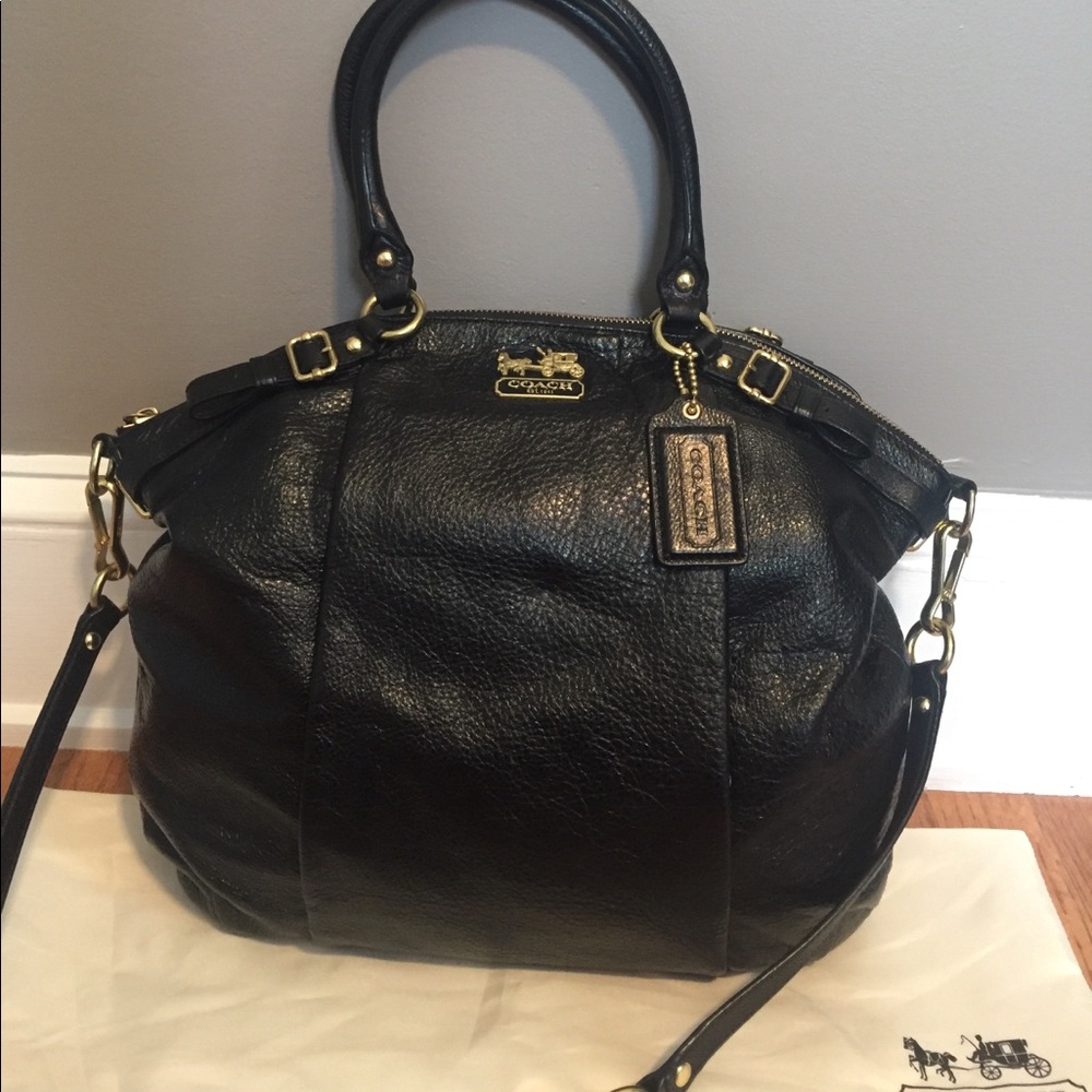Coach Madison Lindsay Leather Satchel Black & Gold