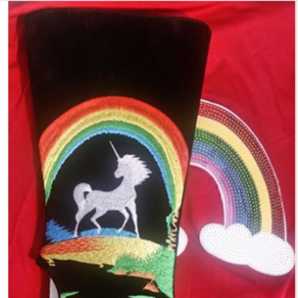 NEW Unicorn Rainbow Platform velvet Rare heels toe - Picture 5 of 8