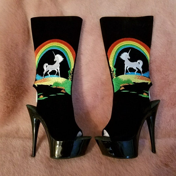 NEW Unicorn Rainbow Platform velvet Rare heels toe - Picture 6 of 8