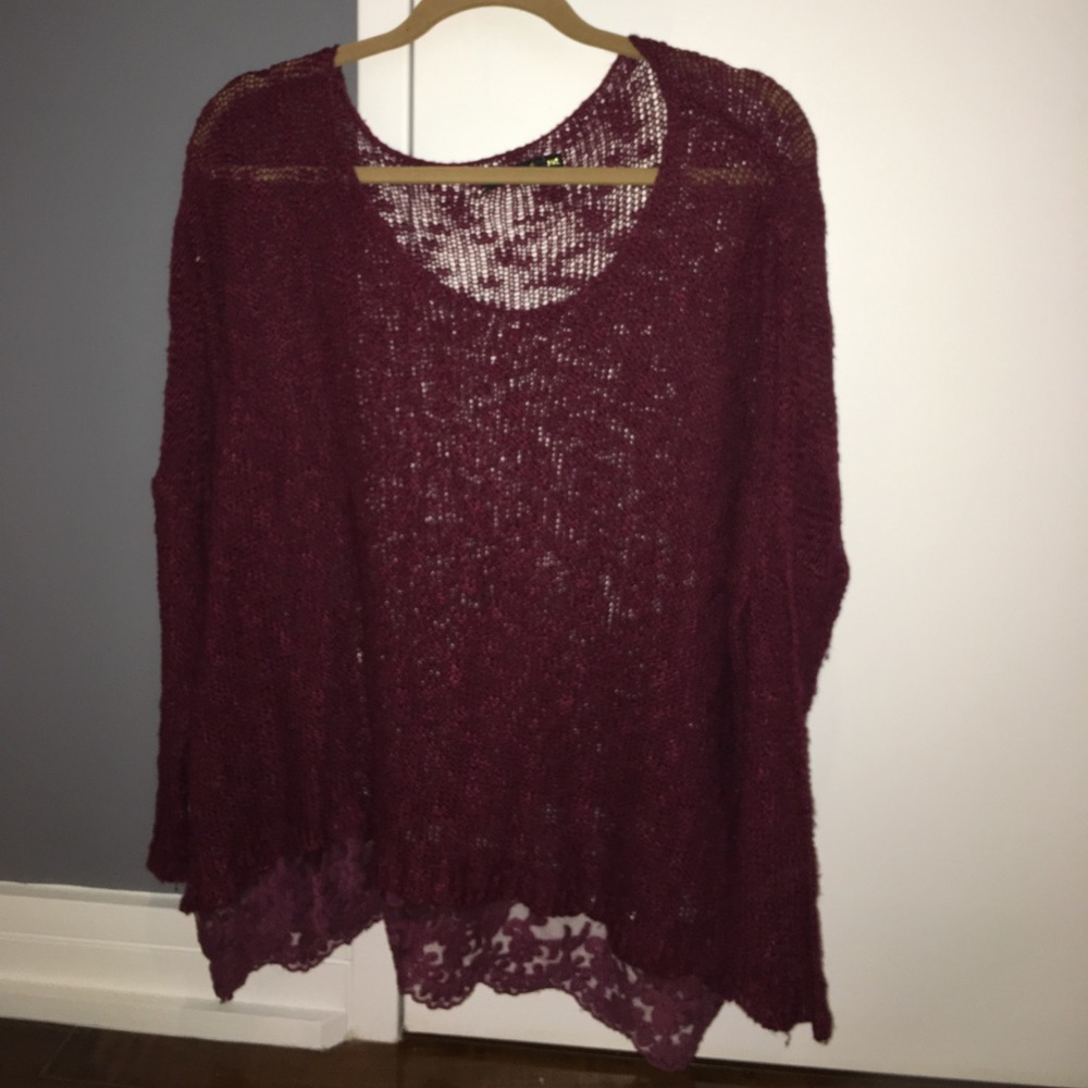 Red sweater with lace bottom