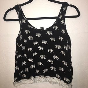 Black and White Elephant Crop Top