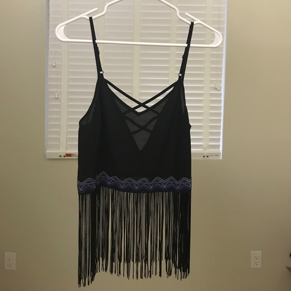 Lush black fringe top