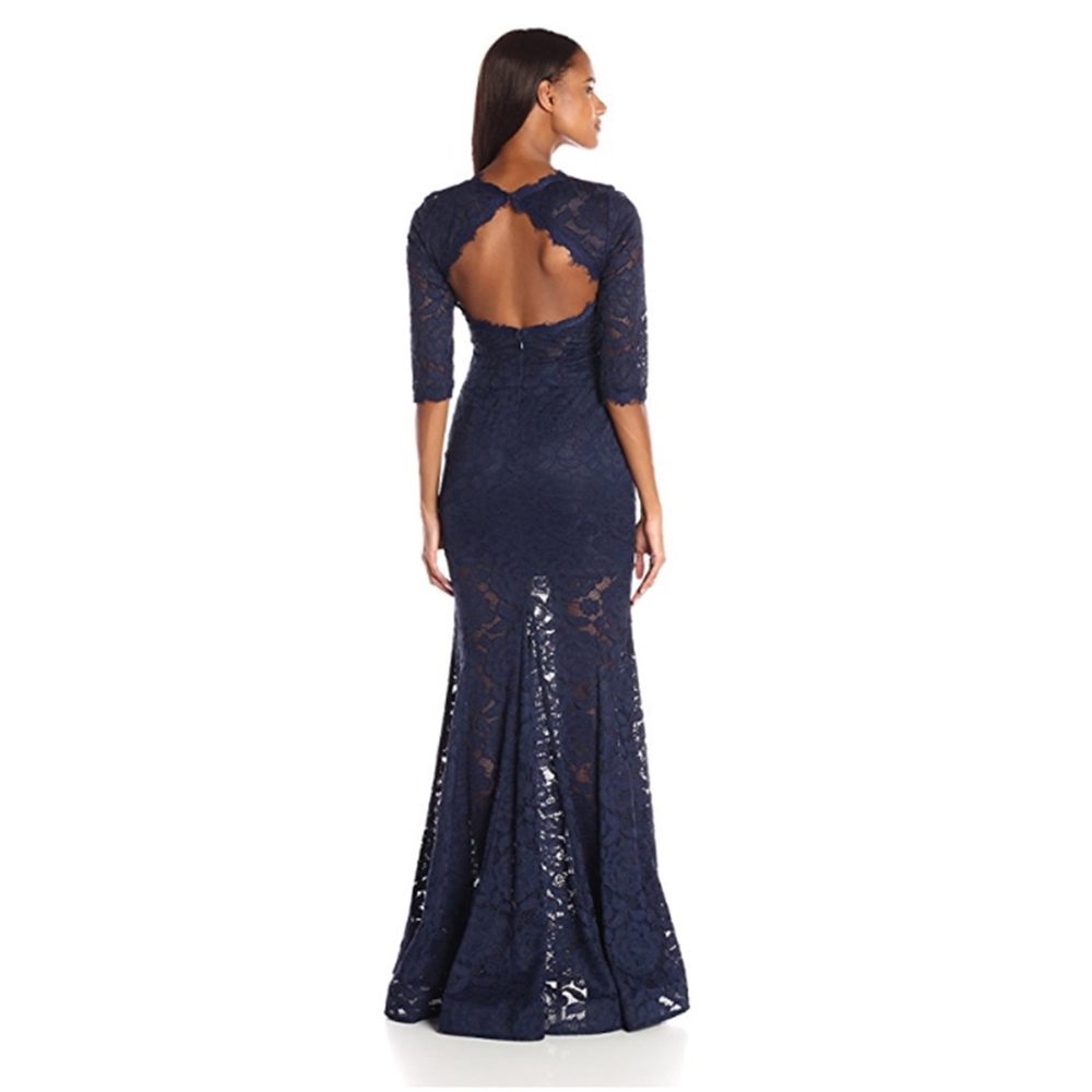 Betsy & Adam Allover Lace with Open Back Gown