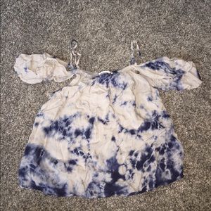 Tie-dye Blue/Gray Cold-shoulder Tank