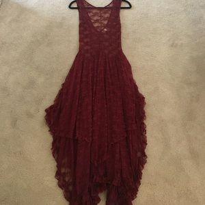 Free People cranberry sheer lace dress