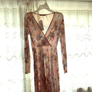 floral long sleeve wrap midi dress