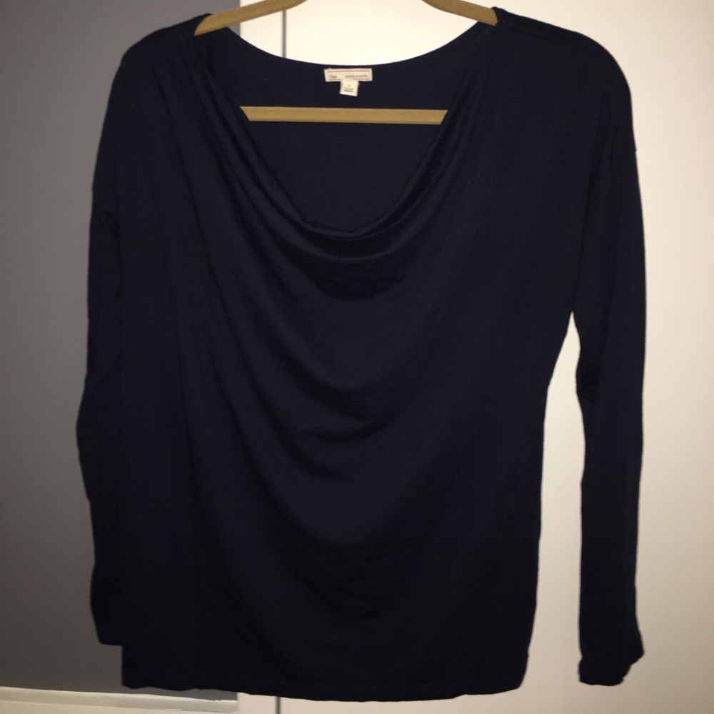 Navy long sleeved drop neck top