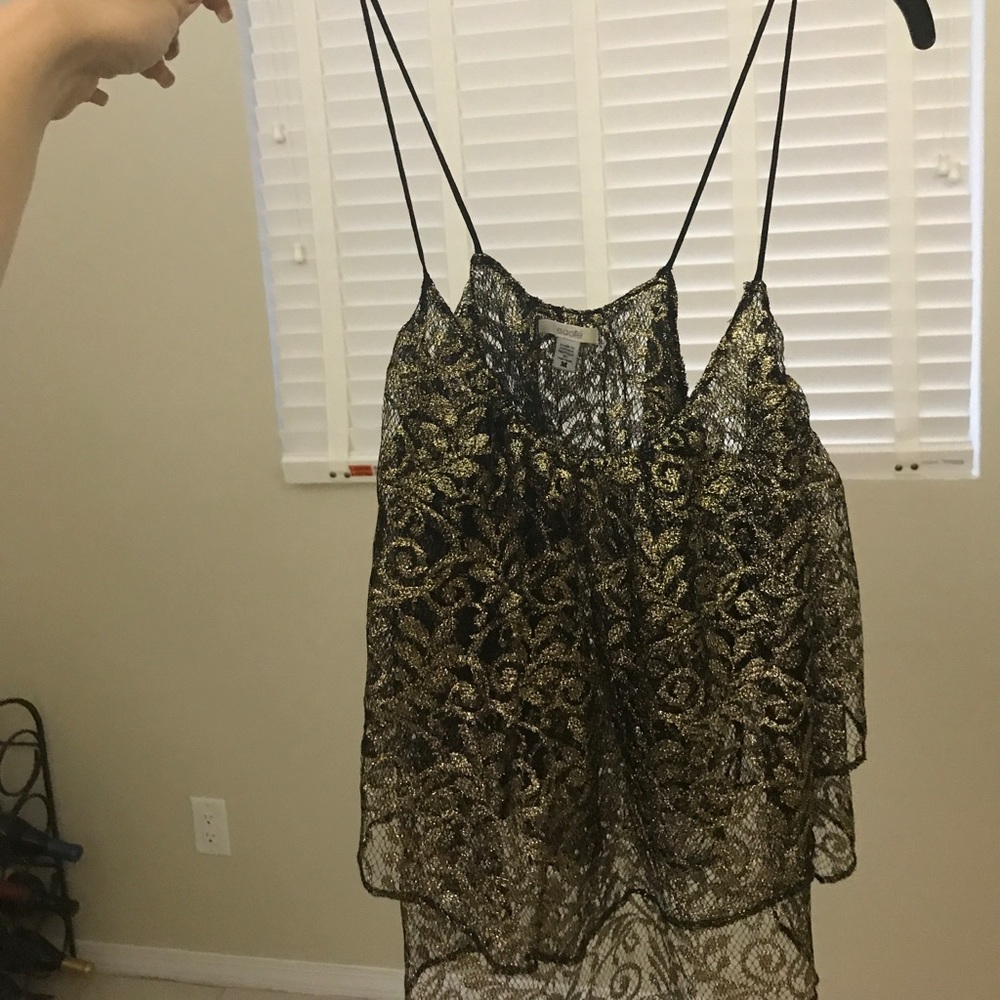 Black and gold lace top